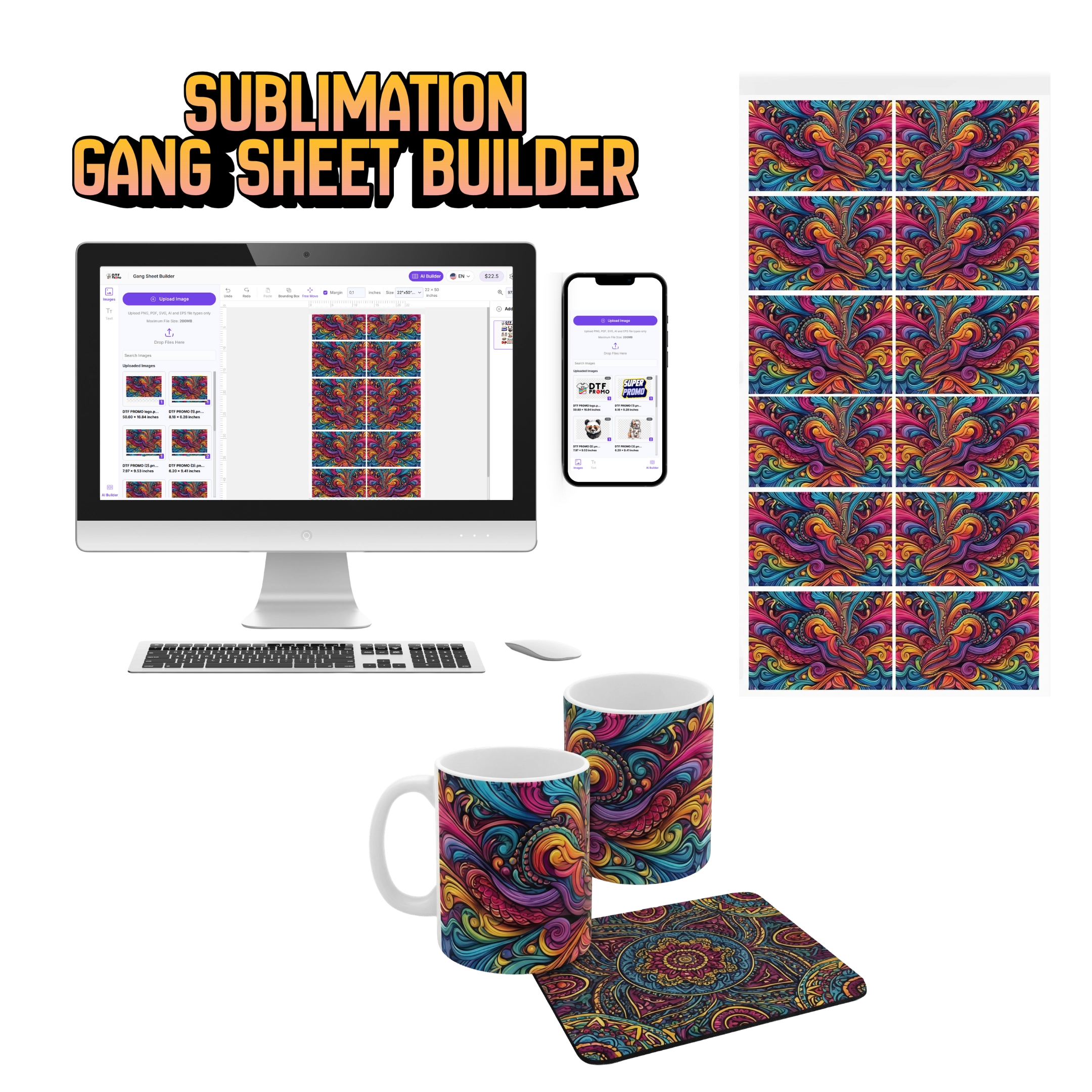 Sublimation Gang Sheet Builder 70" Wide | Custom Full Color Transfer