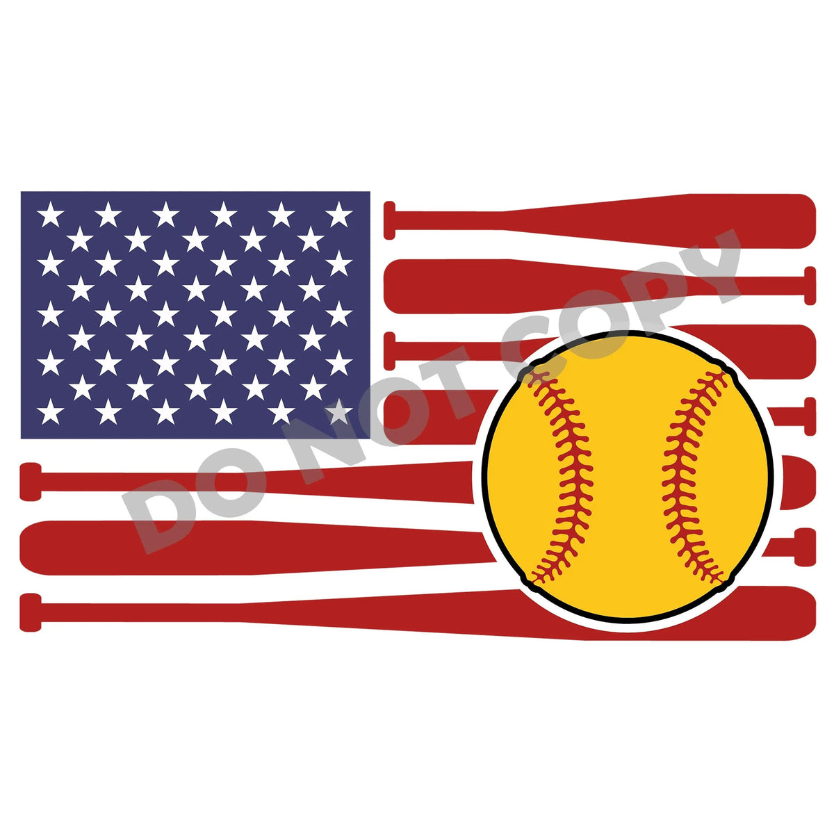 Softball American Flag -DTF Transfer - DTF PROMO