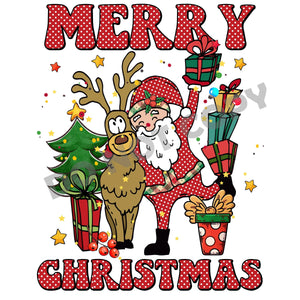 Merry Christmas Deer And Santa -DTF Transfer - DTF PROMO