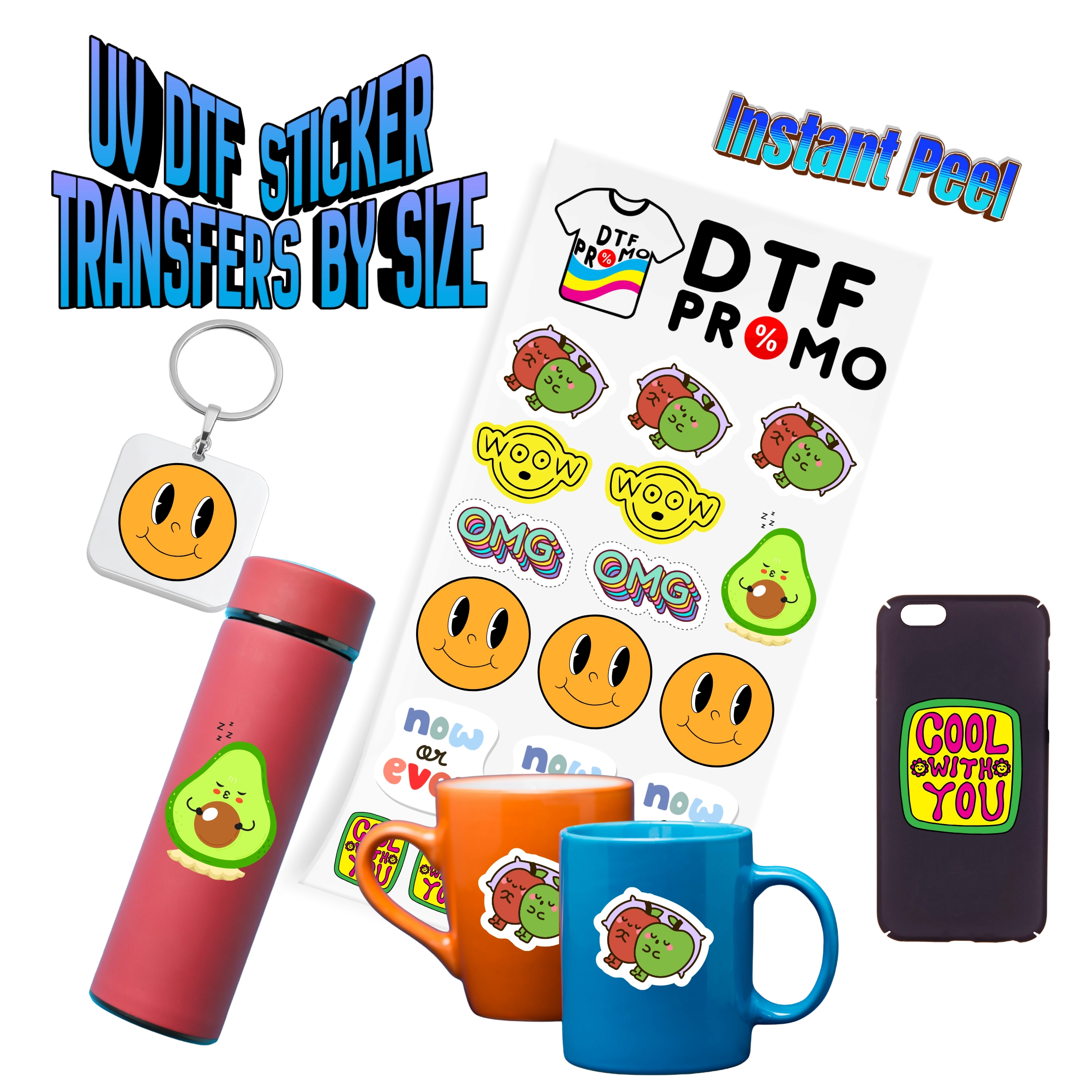 UV DTF Sticker Transfers by Size