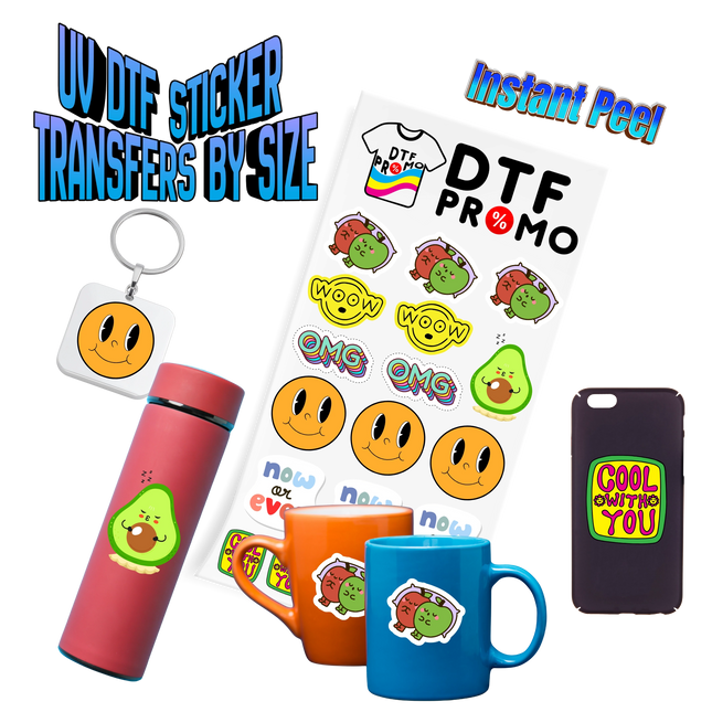 UV DTF Sticker Transfers by Size