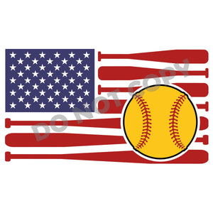 Softball American Flag - DTF Transfer - DTF PROMO