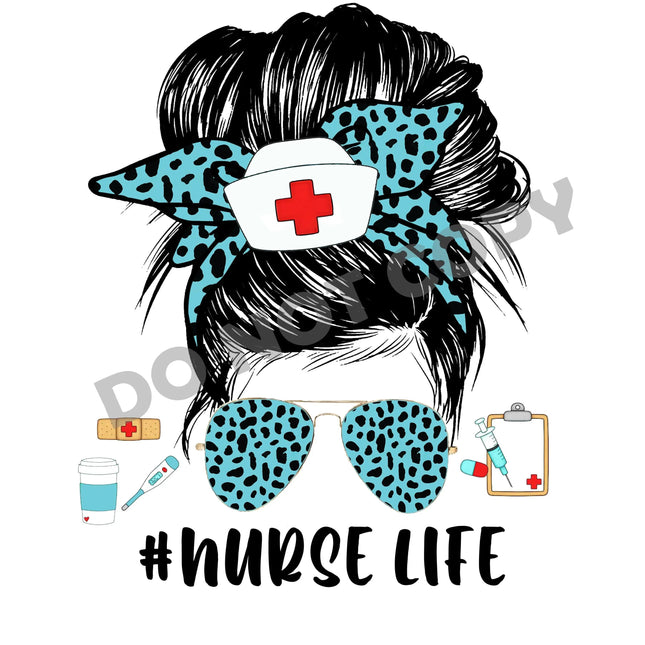 Nurse Life Blue Leopard - DTF Transfer - DTF PROMO