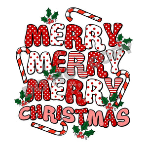 Retro Merry Merry Merry Christmas -DTF Transfer - DTF PROMO