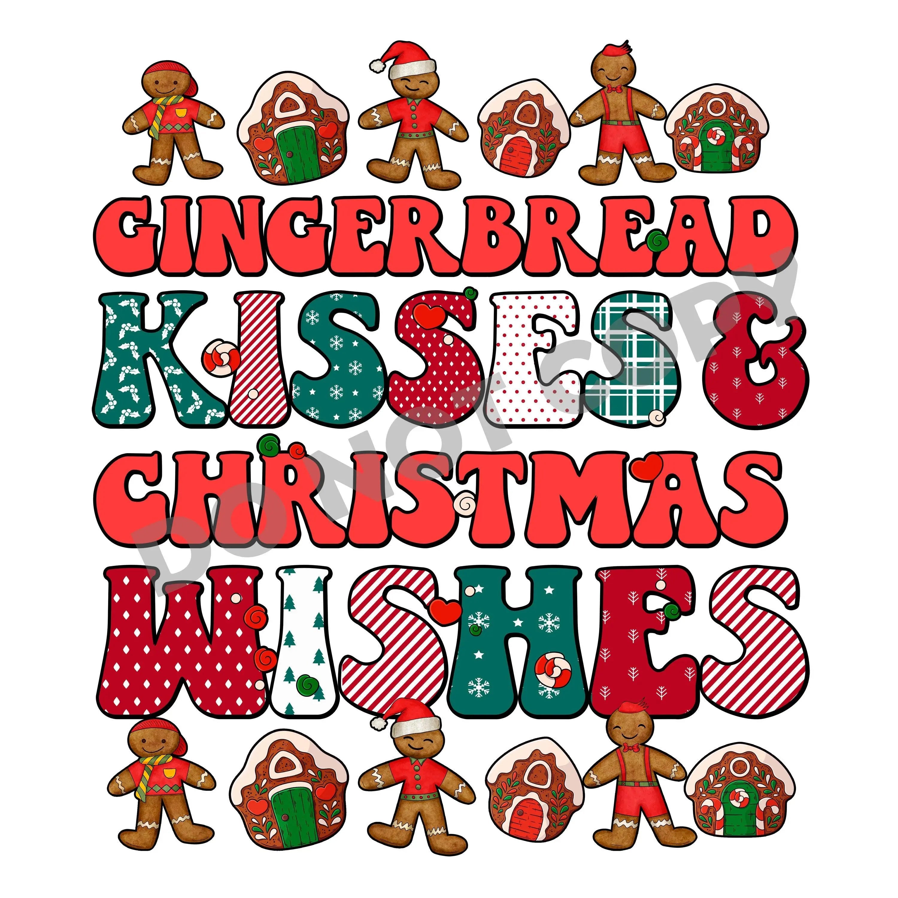 Gingerbread Kisses & Christmas Wishes -DTF Transfer - DTF PROMO