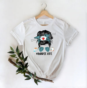 Nurse Life Blue Leopard - DTF Transfer - DTF PROMO