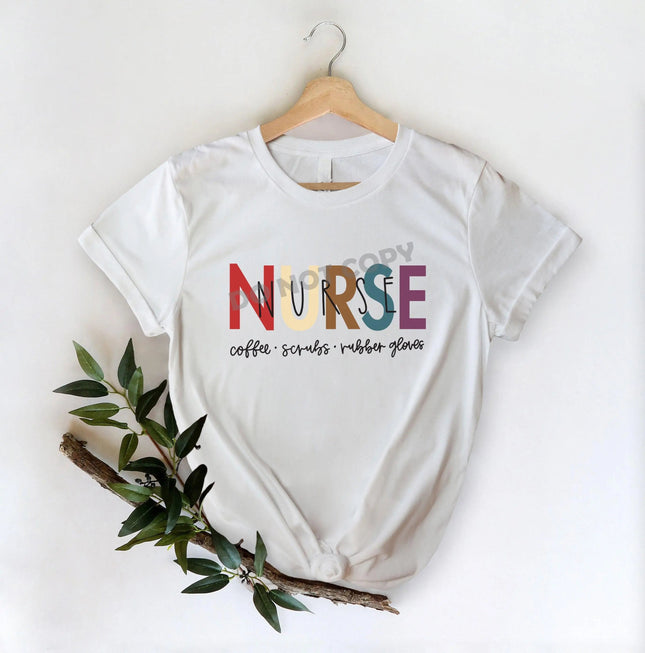 Nurse Coffee Scrubs Rubber Gloves - DTF Transfer - DTF PROMO